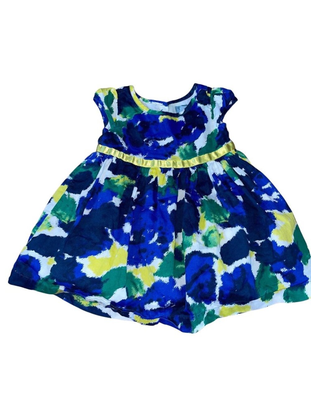 BabyGap Dress 18-24 Months Blue/Green/Yellow Abstract Floral Print Cap Sleeves